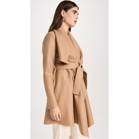 Harris Wharf London Wool Draped Blanket Coat in Camel Tan Belted - Picture 4 of 16